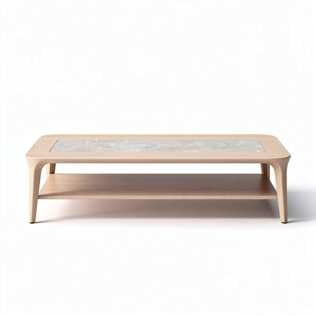Salontafel van hout met marmeren blad en onderrek 120 x 60 x 40cm