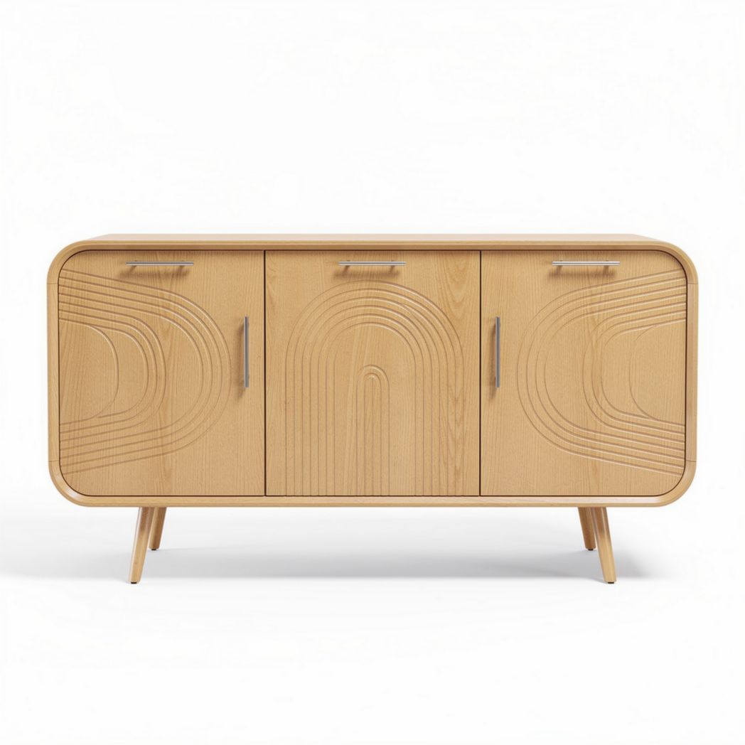 Houten kast met drie deuren en golvende lijnstructuur 120 x 40 x 75cm