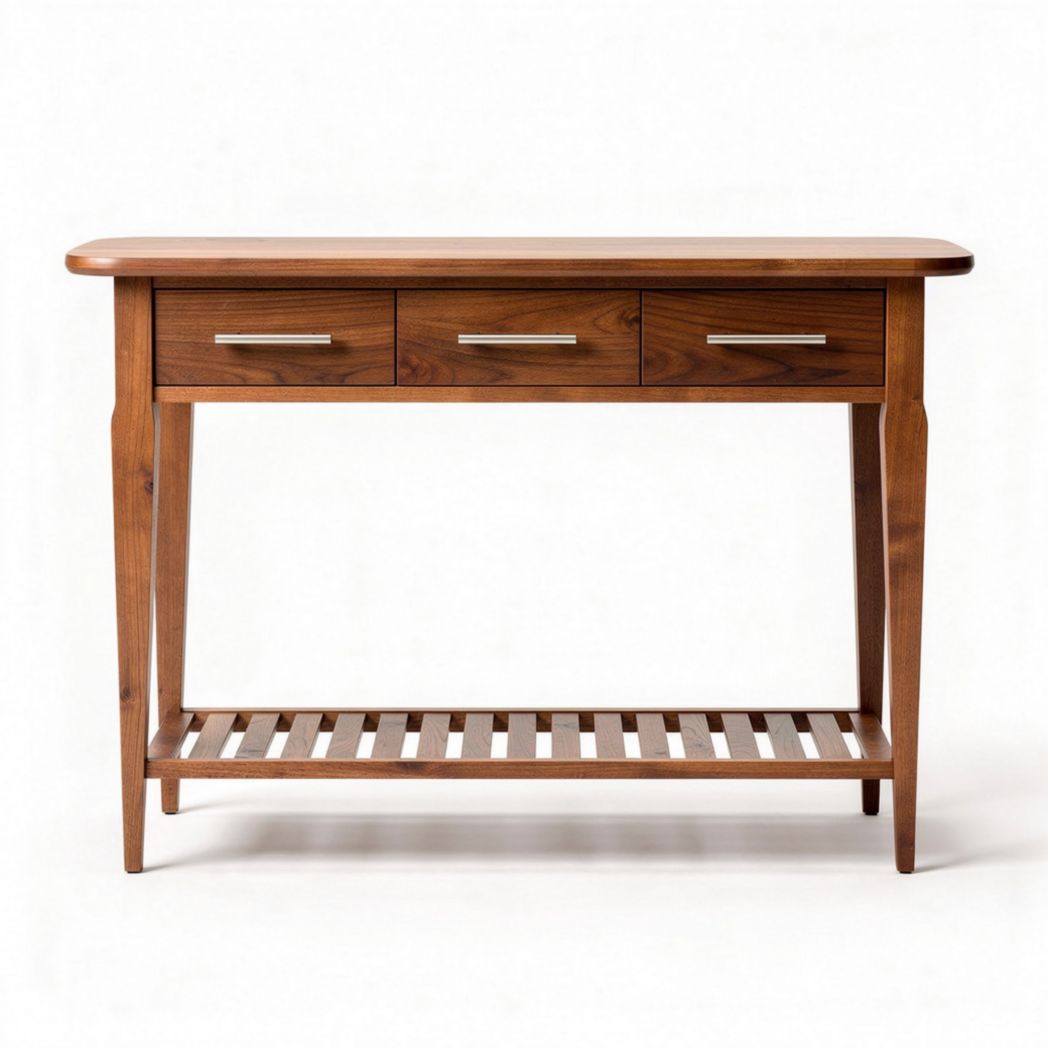 Houten console tafel met drie lades en open planken 120 x 40 x 80cm