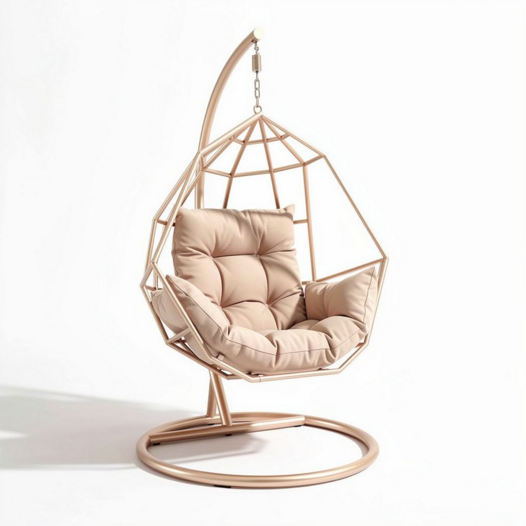 Schommelstoel in roze met kussen van zachte stof en metalen frame 100 x 80 x 120cm