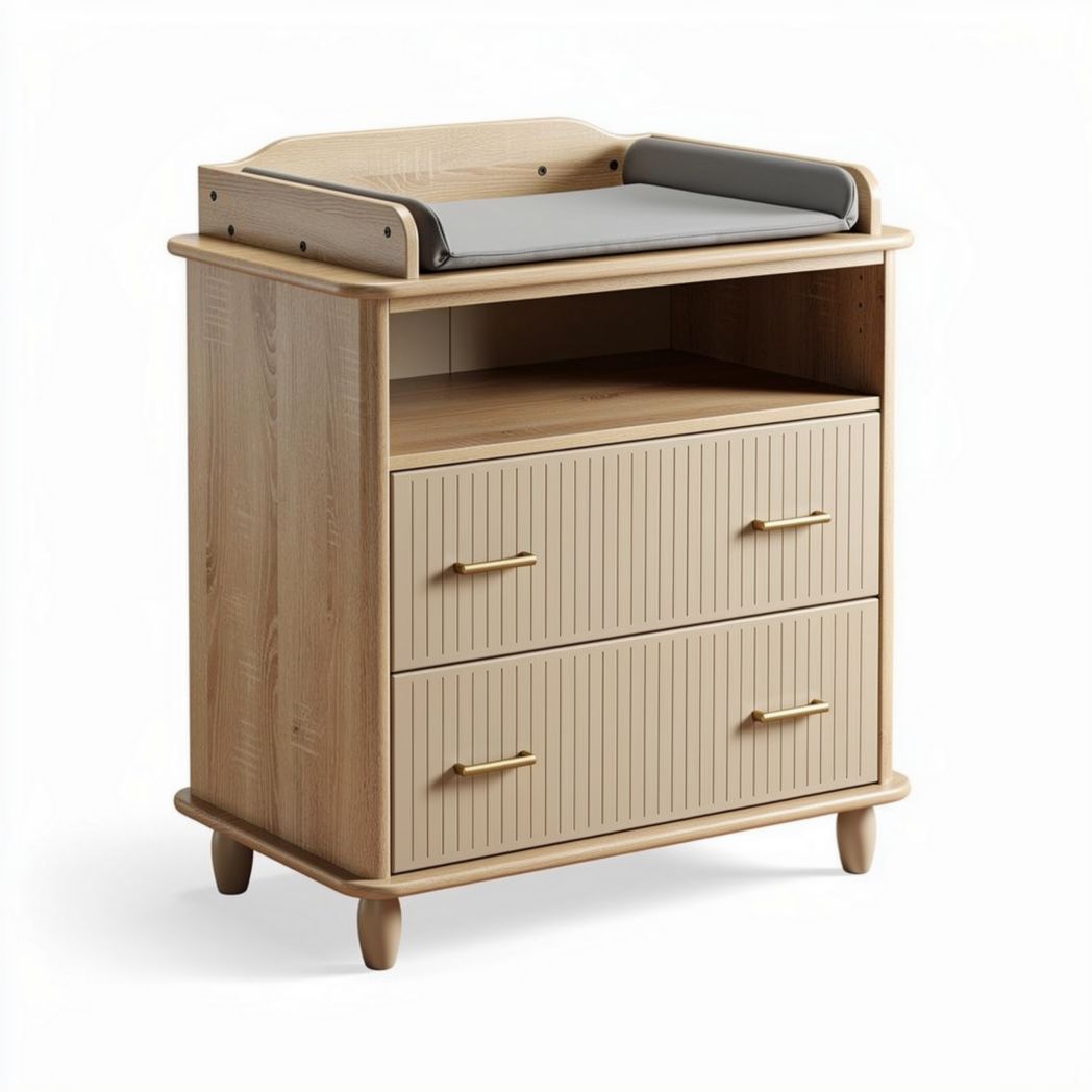 Commode met verschoningsmatras gelakt hout natureltint 80 x 50 x 90 cm