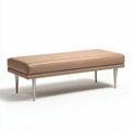bank met leren bekleding in beige 150 x 50 x 45 cm met metalen poten