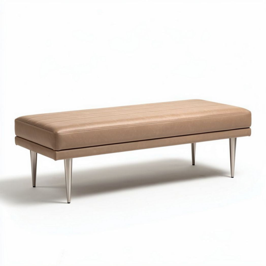 bank met leren bekleding in beige 150 x 50 x 45 cm met metalen poten