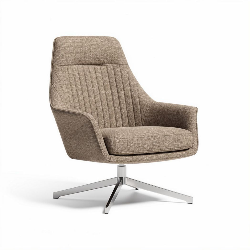 Lichte beige fauteuil van stof met draaivoet afmetingen 80 x 75 x 90 cm